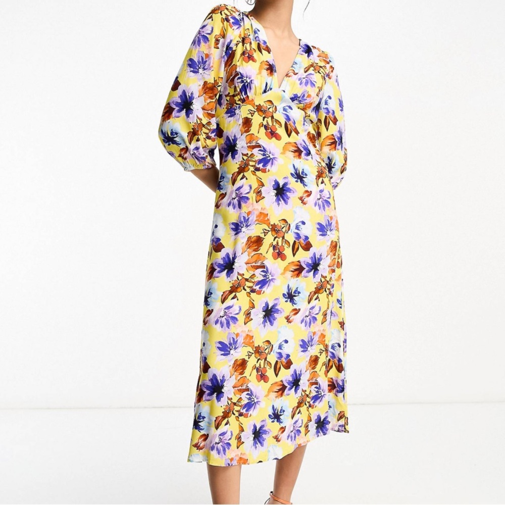 ASOS Y.A.S Floral V-Neck Yellow Dress